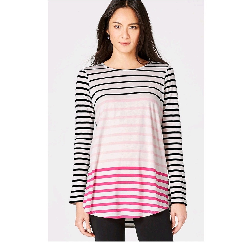 J. Jill Women 1X Tunic Top Pink Striped Long Sleeve Ombre Cotton Modal Casual
